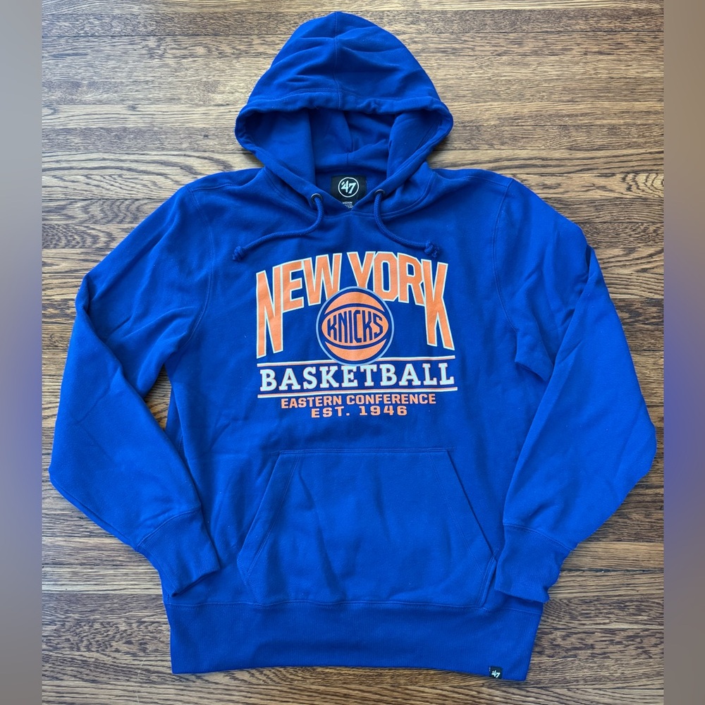 #670 NEW YORK KNICKS (47 Brand) NBA Basketball Blue Hoodie